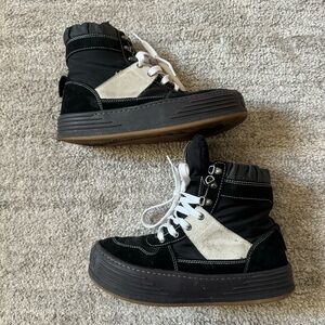Palm Angels High Top Snow Boots Black and White Suede Sneakers